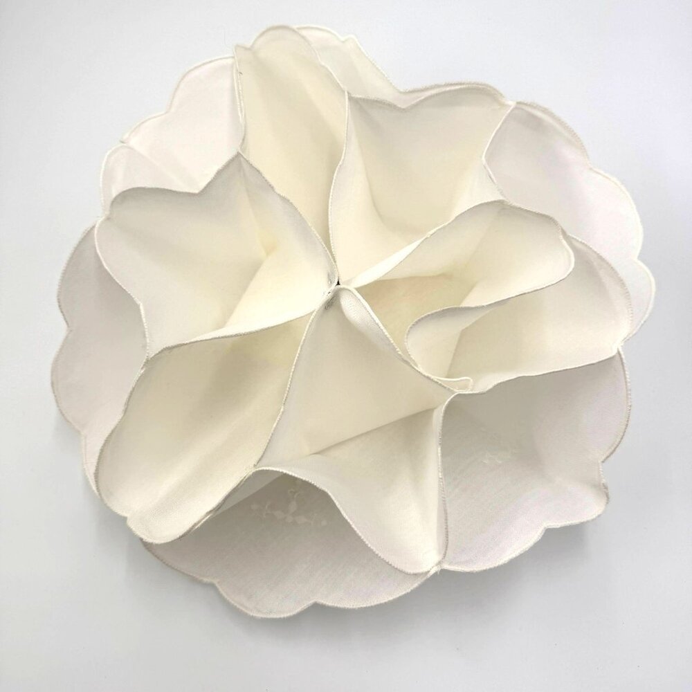 Vintage Bun/ Roll/ Scone Server Off-White Fabric; Scallop Edges Holiday Serving - Picture 1 of 9